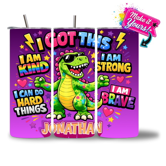 Rexie Positive Vibes 20oz Water Bottle - personalized affirmation dino - Chatterbox Boutique