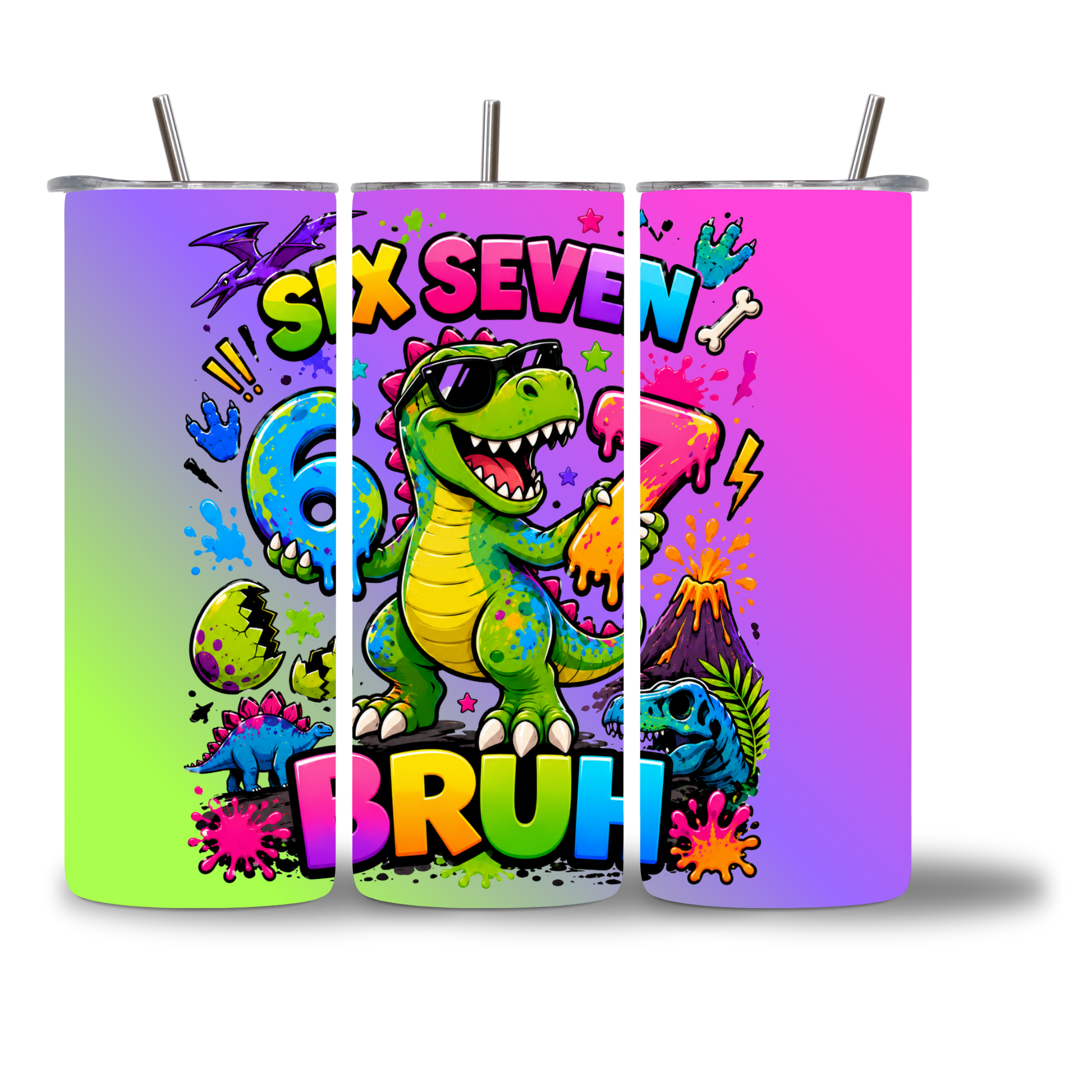6-7 dino Bruh tumbler 20oz - fun kids water bottle - Chatterbox Boutique