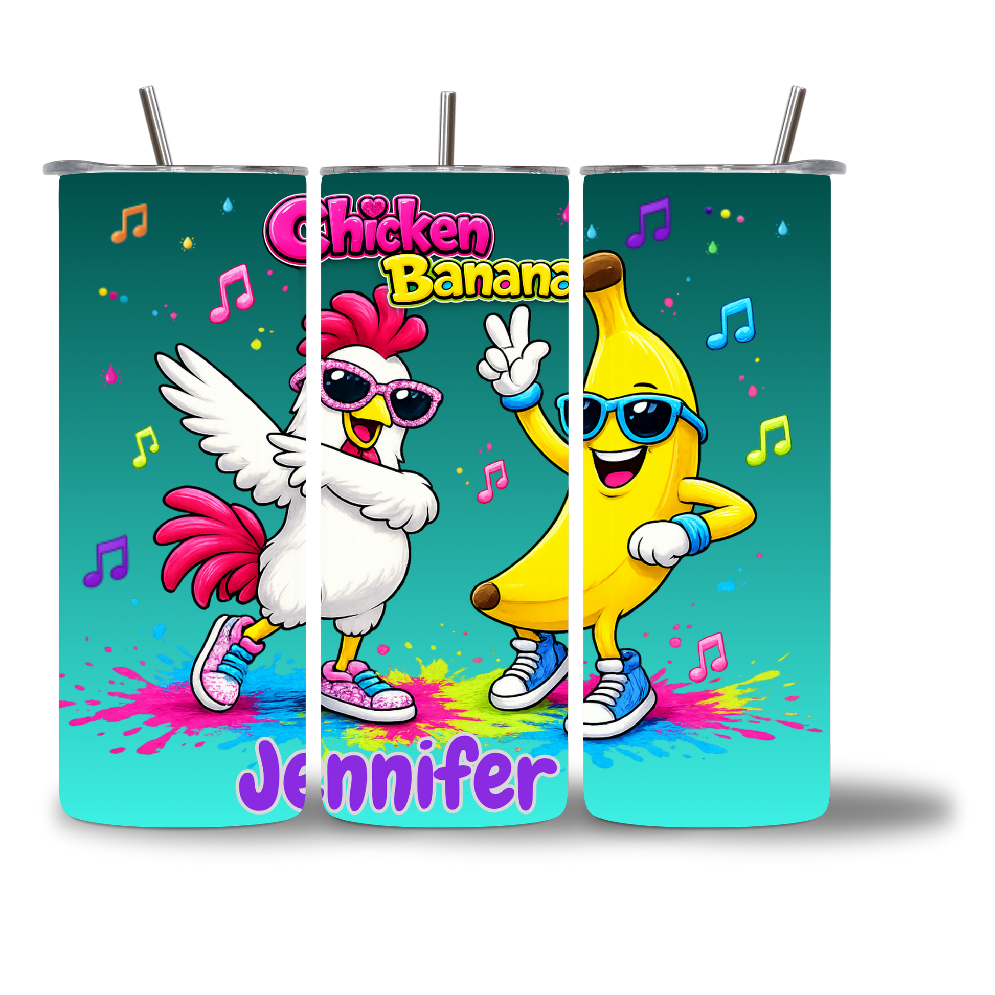 Chicken Banana tumbler 20oz personalized with custom name - fun kids water bottle - Chatterbox Boutique