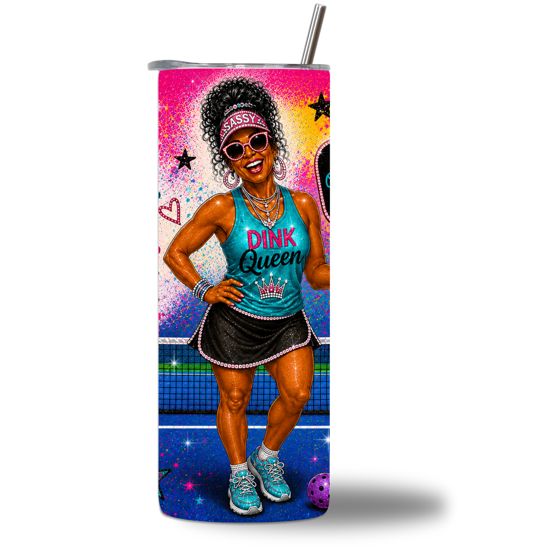 Dink Queen 20oz Water Bottle - Teal Pickleball Design - Chatterbox Boutique