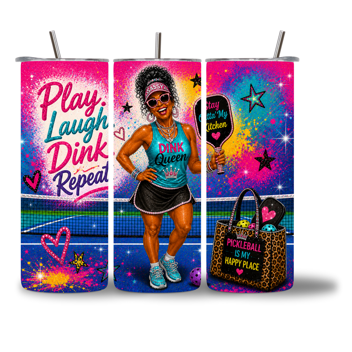 Dink Queen 20oz Water Bottle - Three-Panel View - Chatterbox Boutique