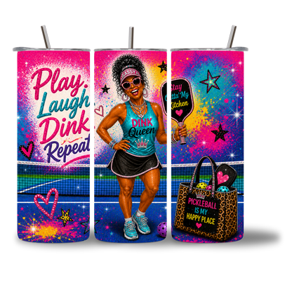 Dink Queen 20oz Water Bottle - Three-Panel View - Chatterbox Boutique