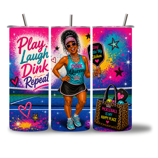 Dink Queen 20oz Water Bottle - Three-Panel View - Chatterbox Boutique