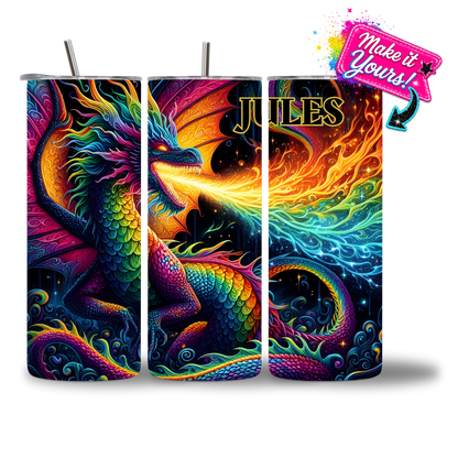 Cosmic Dragon Water Bottle - Rainbow Scales and Cosmic Fire Breath - personalized - Chatterbox Boutique