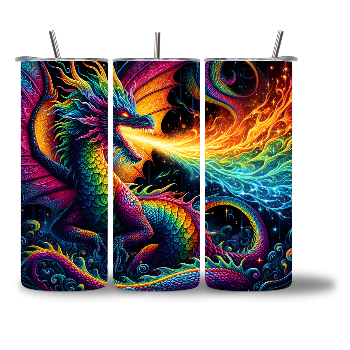 Cosmic Dragon Water Bottle - Rainbow Scales and Cosmic Fire Breath - Chatterbox Boutique
