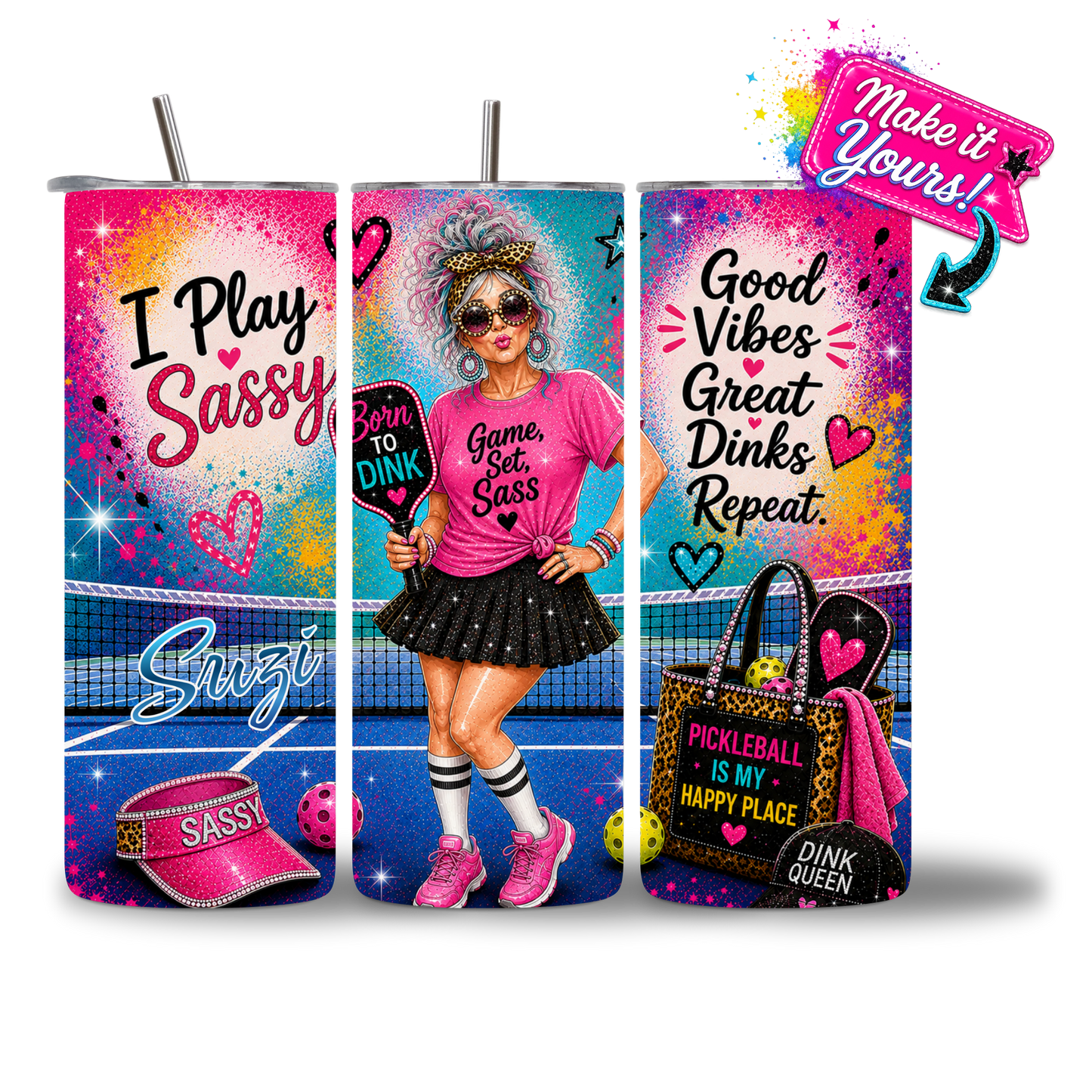 Game Set Sass 20oz Water Bottle - personalized - Three Views - Chatterbox Boutique