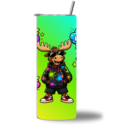 Moosie - No Cap 20oz water bottle - Gen Alpha moose character in hoodie with sunglasses and slang graphics - Chatterbox Boutique