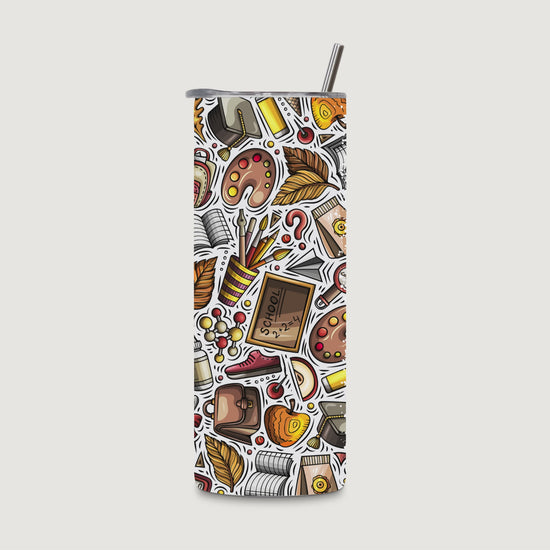20oz water bottle rotating video showing the fall-themed Teacher design on all sides.