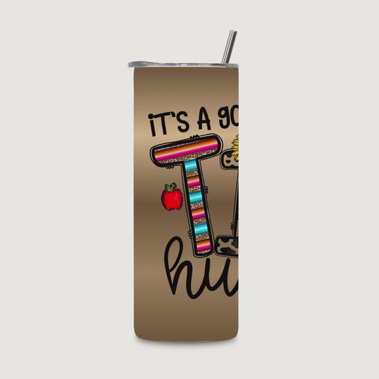 20oz water bottle featuring "It's a good day to Teach Tiny Humans" rotating view.