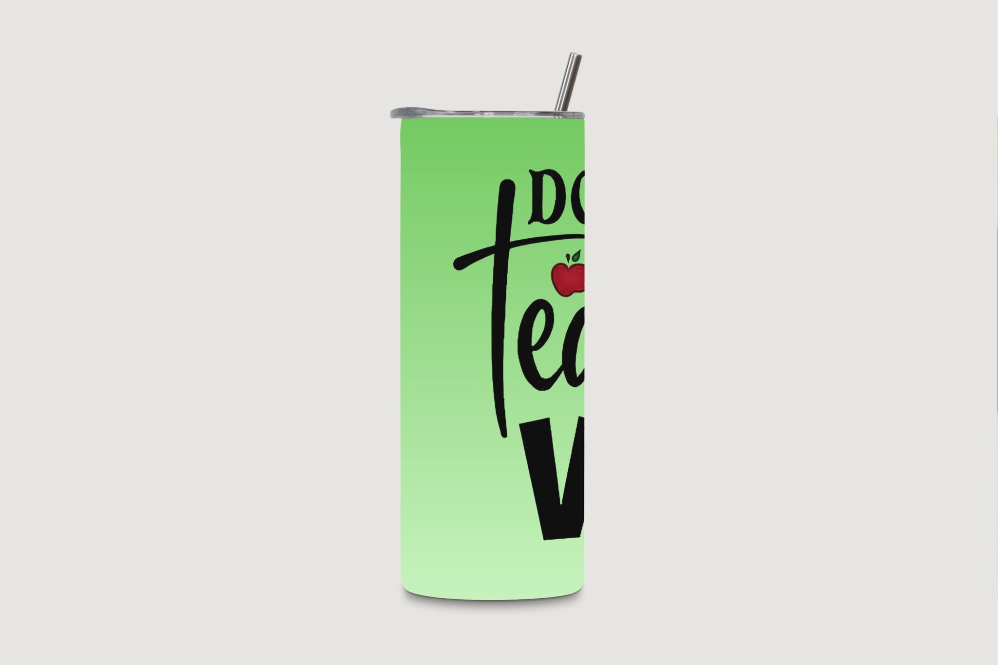 20oz water bottle featuring "Don't Make Me Use My Teacher Voice" rotating view