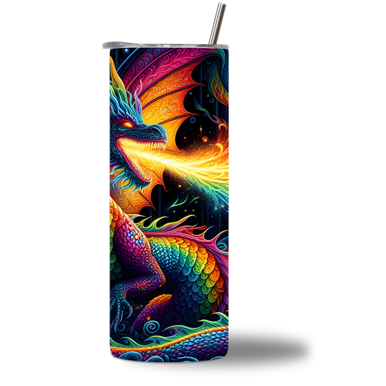 Cosmic Dragon Water Bottle - Rainbow Scales and Cosmic Fire Breath - rotating - Chatterbox Boutique