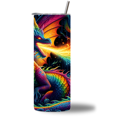 Cosmic Dragon Water Bottle - Rainbow Scales and Cosmic Fire Breath - rotating - Chatterbox Boutique