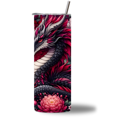 20oz water bottle rotating video showing the Crimson Dragon design on all sides.