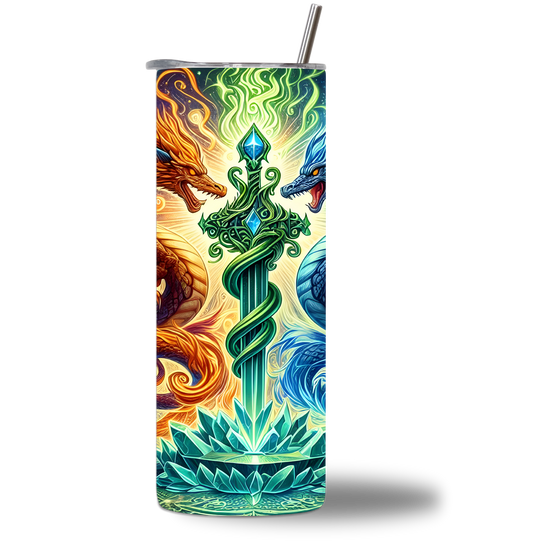 Fire and Ice Dragons Duelist Water Bottle - Rotating - Fantasy Design - Chatterbox Boutique