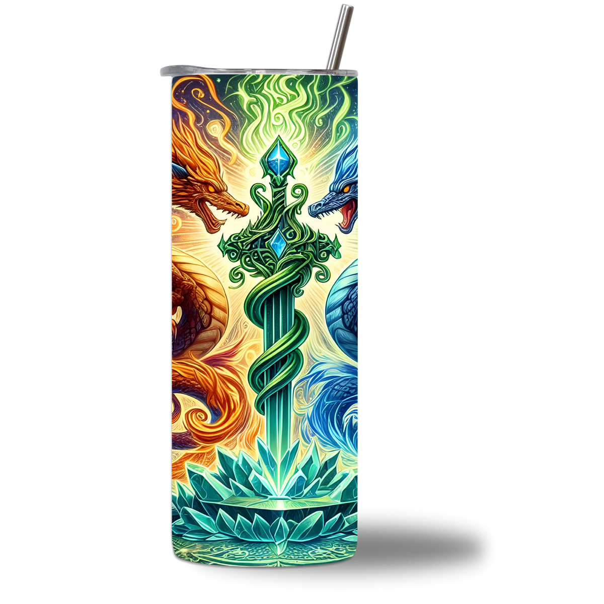 Fire and Ice Dragons Duelist Water Bottle - Rotating - Fantasy Design - Chatterbox Boutique