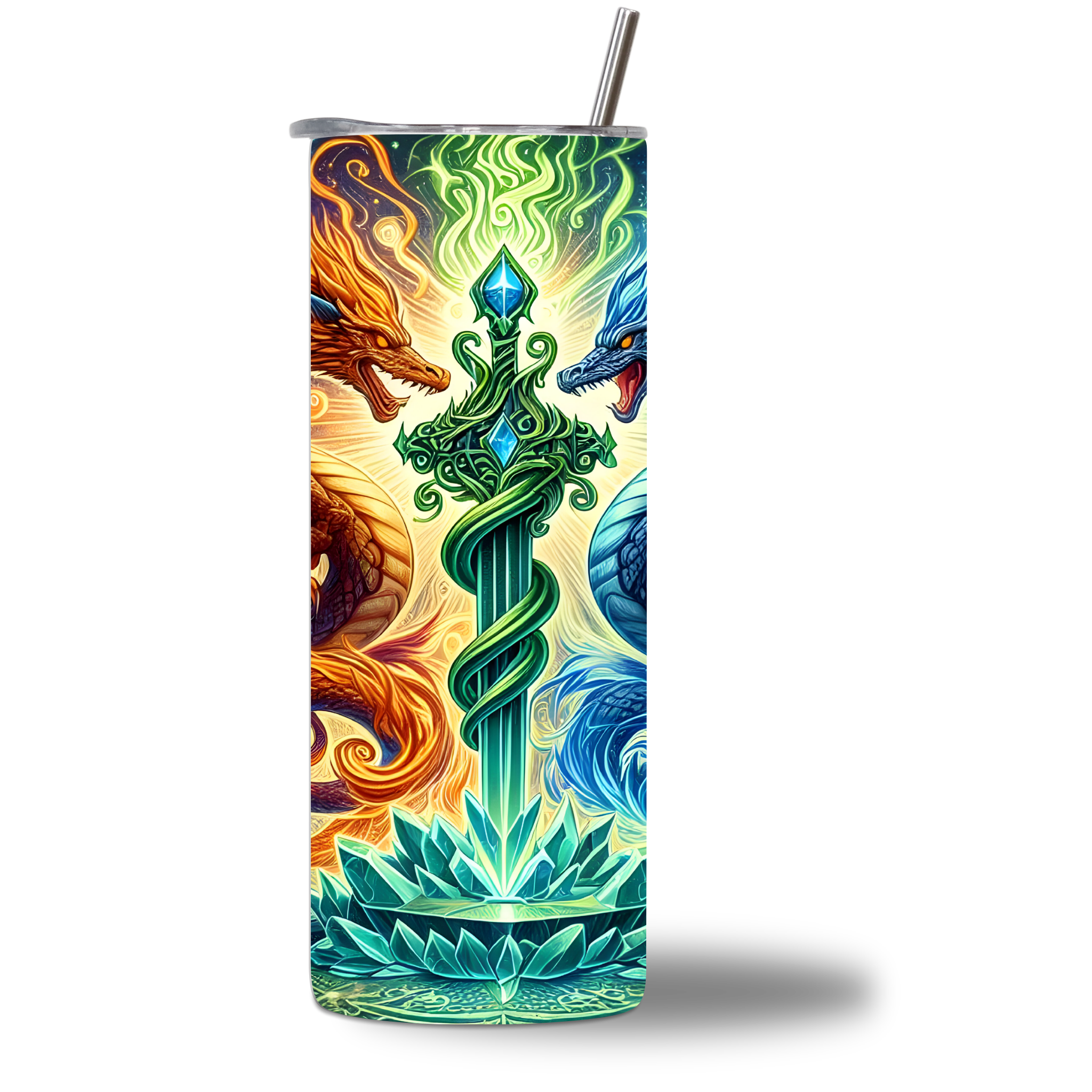 Fire and Ice Dragons Duelist Water Bottle - Rotating - Fantasy Design - Chatterbox Boutique