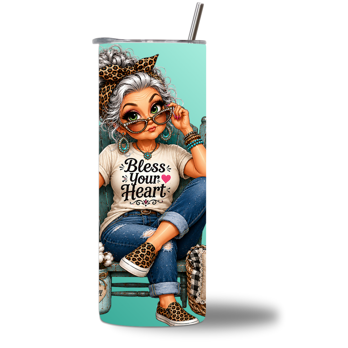 20oz water bottle featuring a Sassy Southern "Bless Your Heart" saying. Rotating design.