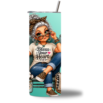 20oz water bottle featuring a Sassy Southern "Bless Your Heart" saying. Rotating design.