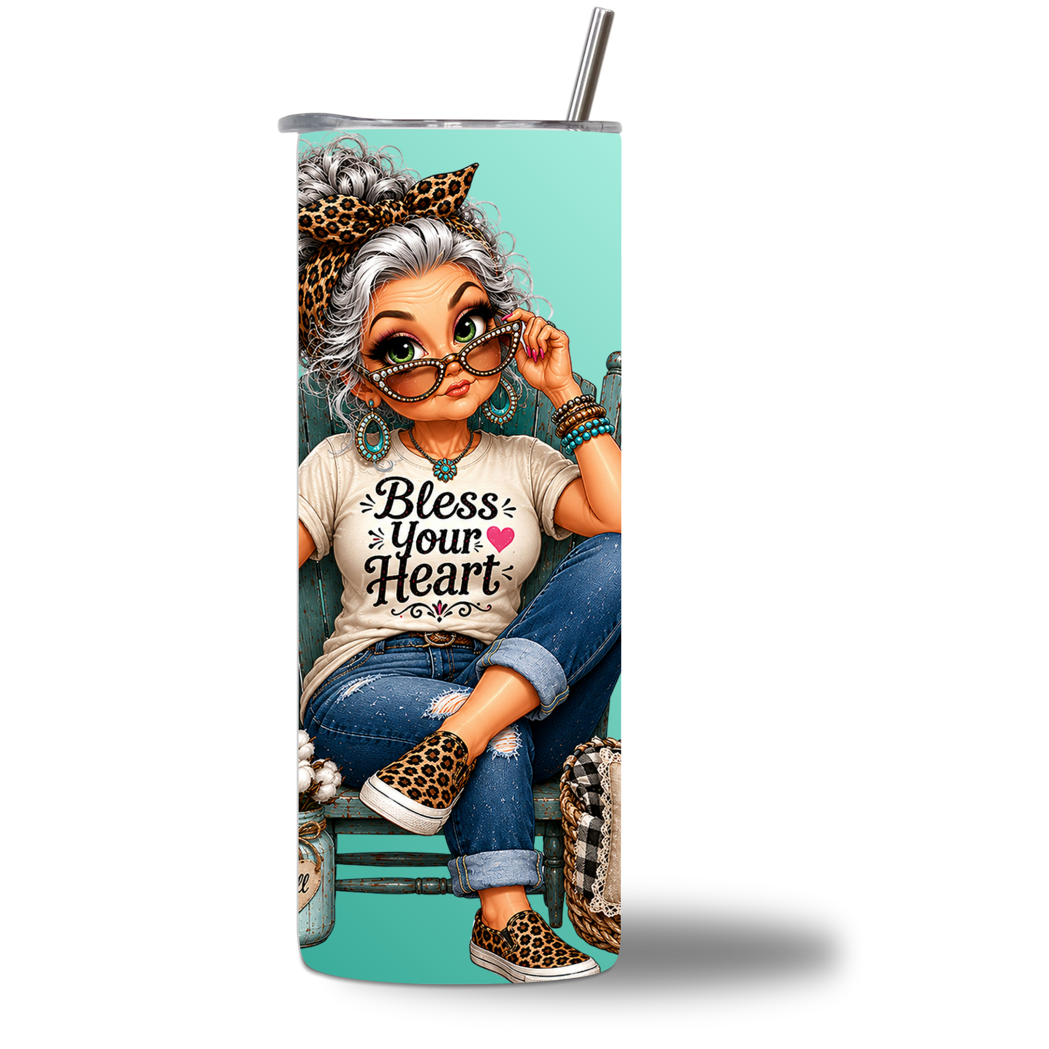 20oz water bottle featuring a Sassy Southern "Bless Your Heart" saying. Rotating design.