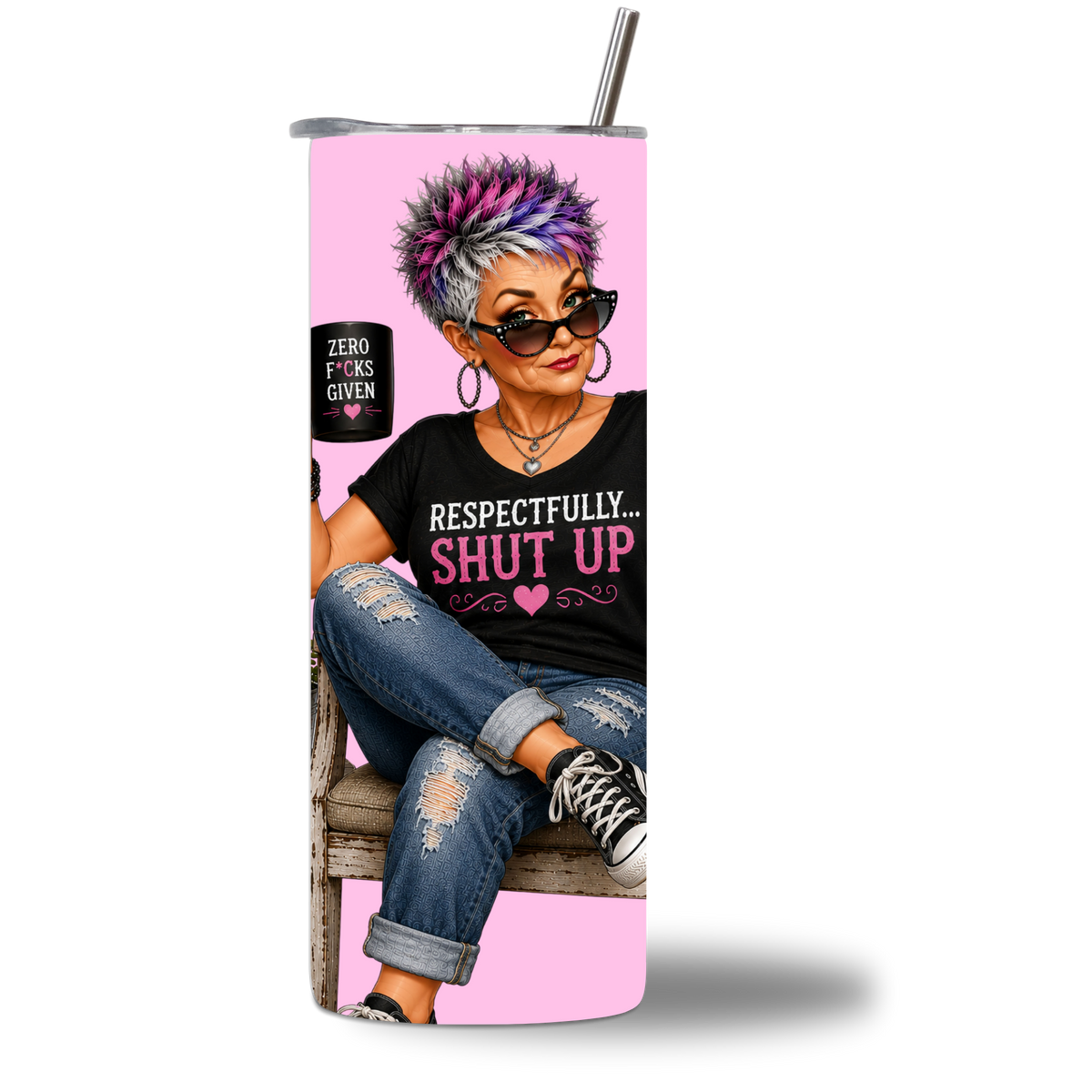 Seasoned & Snarky 20oz water bottle rotating video showing the "Respectfully... Shut Up" design on all sides.