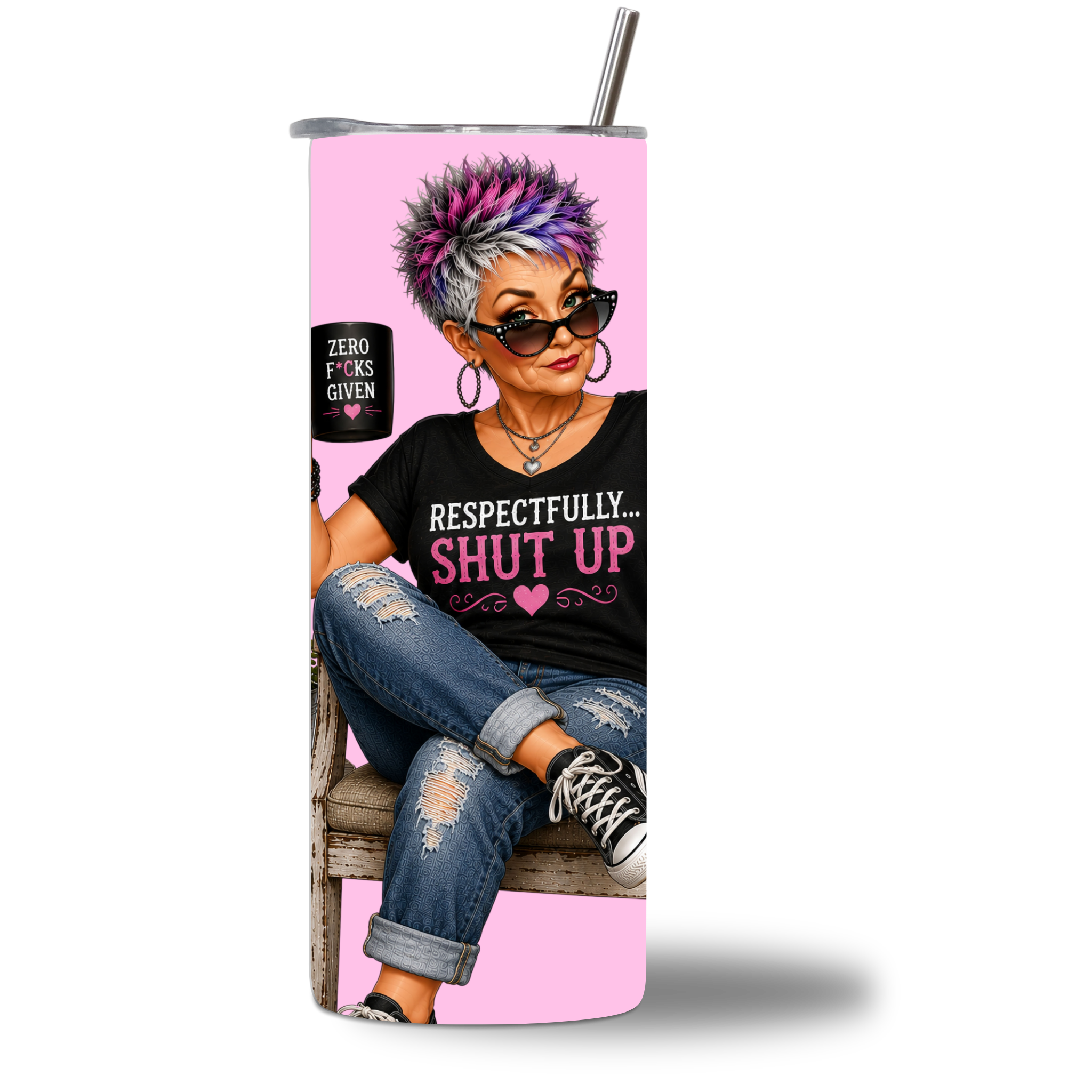 Seasoned & Snarky 20oz water bottle rotating video showing the "Respectfully... Shut Up" design on all sides.