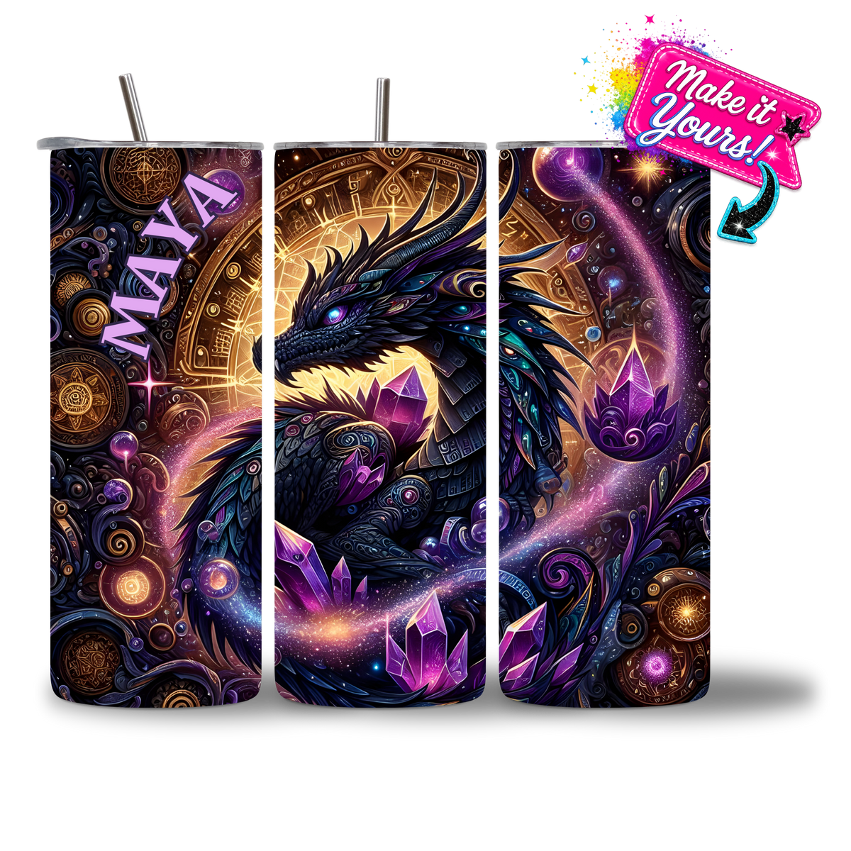 Black Crystal Dragon - The Mystic 20oz water bottle - personalized - Chatterbox Boutique