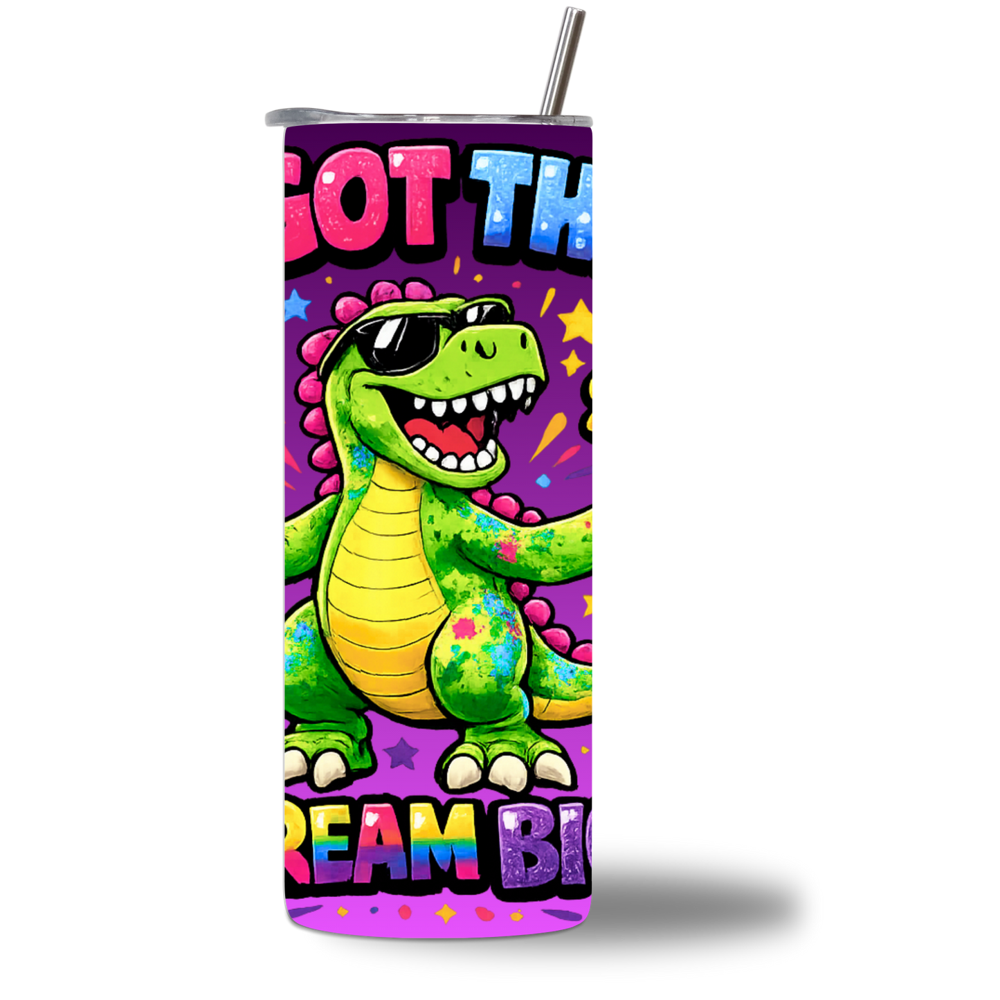 Rexie Positive Vibes 20oz Water Bottle - affirmation dinosaur design - Chatterbox Boutique