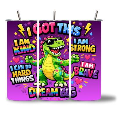 Rexie Positive Vibes 20oz Water Bottle - affirmation dino - Chatterbox Boutique