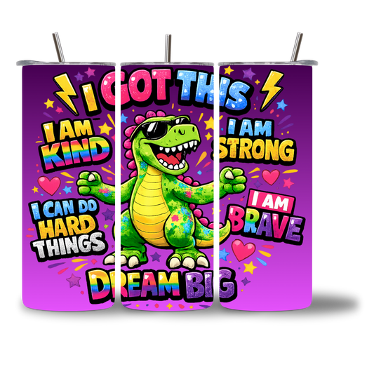Rexie Positive Vibes 20oz Water Bottle - affirmation dino - Chatterbox Boutique