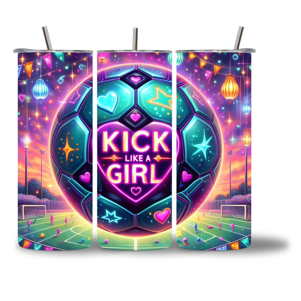 Kick Like a Girl Soccer Water Bottle - Neon Glow Design - Chatterbox Boutique