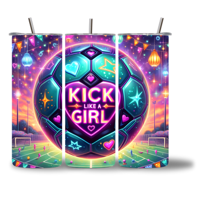 Kick Like a Girl Soccer Water Bottle - Neon Glow Design - Chatterbox Boutique