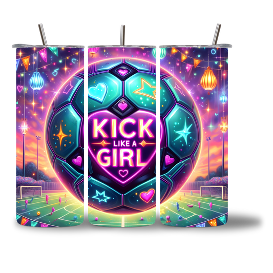 Kick Like a Girl Soccer Water Bottle - Neon Glow Design - Chatterbox Boutique