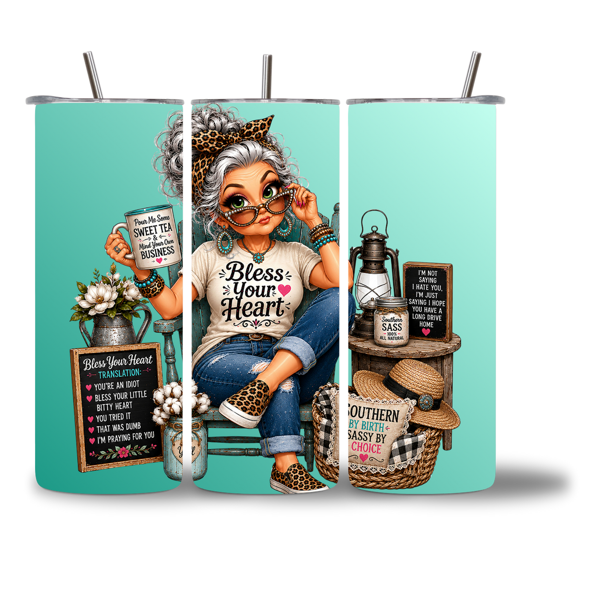 20oz water bottle featuring a Sassy Southern "Bless Your Heart" saying
