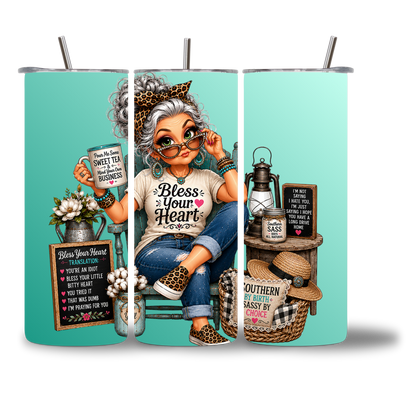 20oz water bottle featuring a Sassy Southern "Bless Your Heart" saying