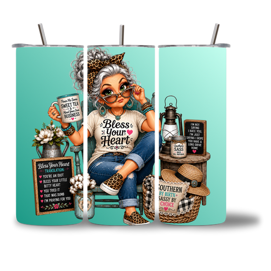 20oz water bottle featuring a Sassy Southern "Bless Your Heart" saying