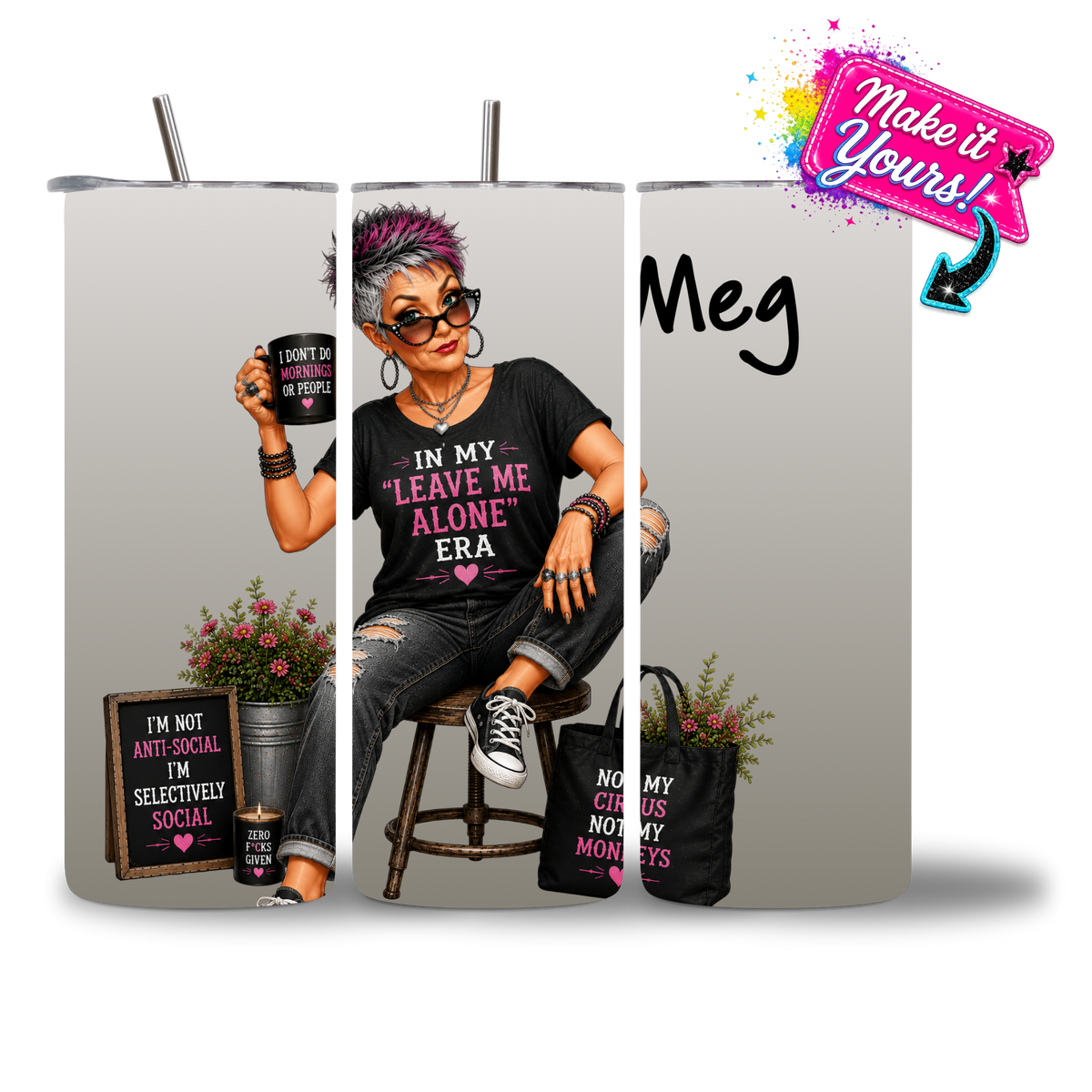 Seasoned & Snarky personalized 20oz water bottle featuring "Leave Me Alone Era."