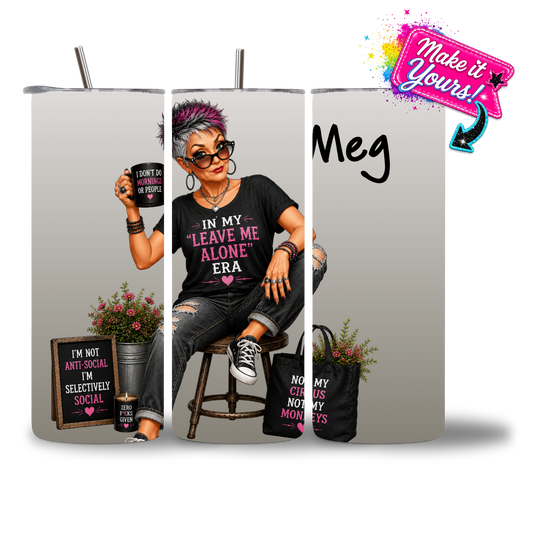 Seasoned & Snarky personalized 20oz water bottle featuring "Leave Me Alone Era."