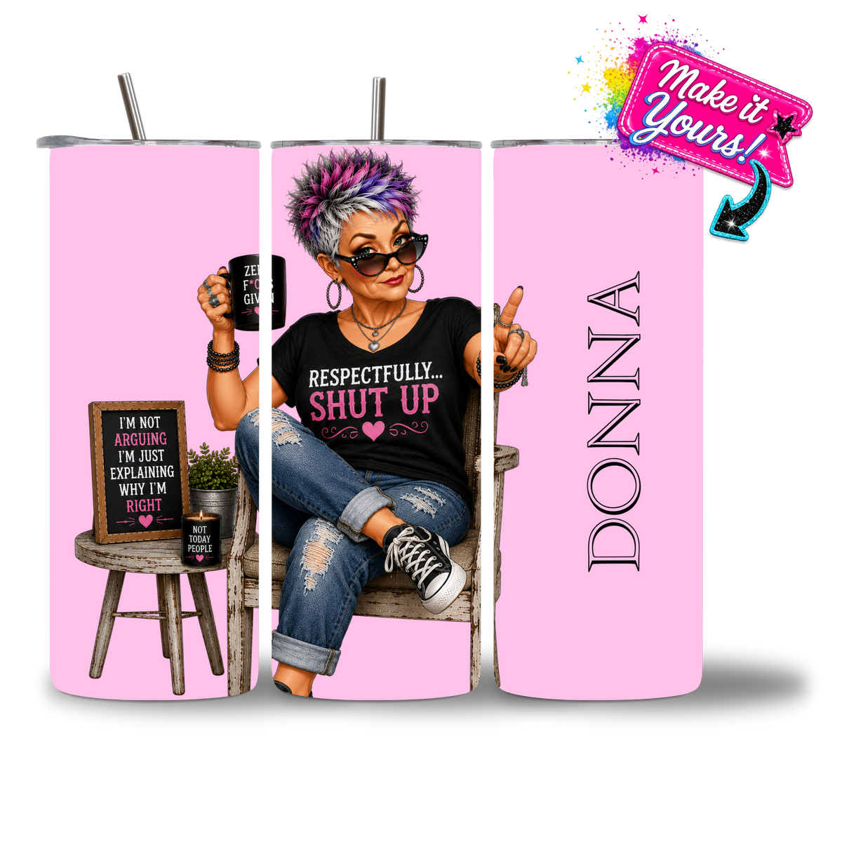 Seasoned & Snarky personalized 20oz water bottle featuring "Respectfully... Shut Up."