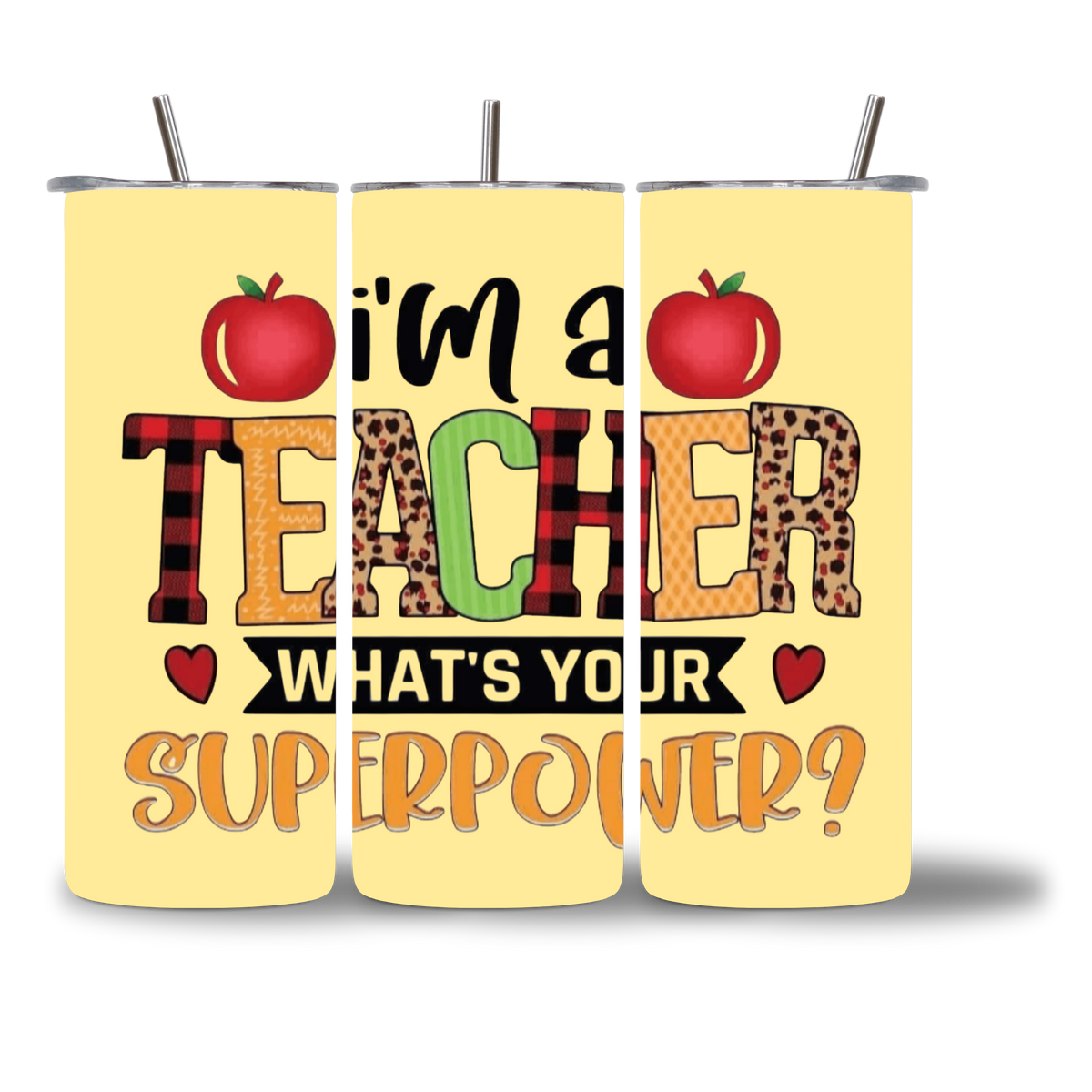 20oz water bottle featuring "I'm a TEACHER, What's Your Superpower?" 